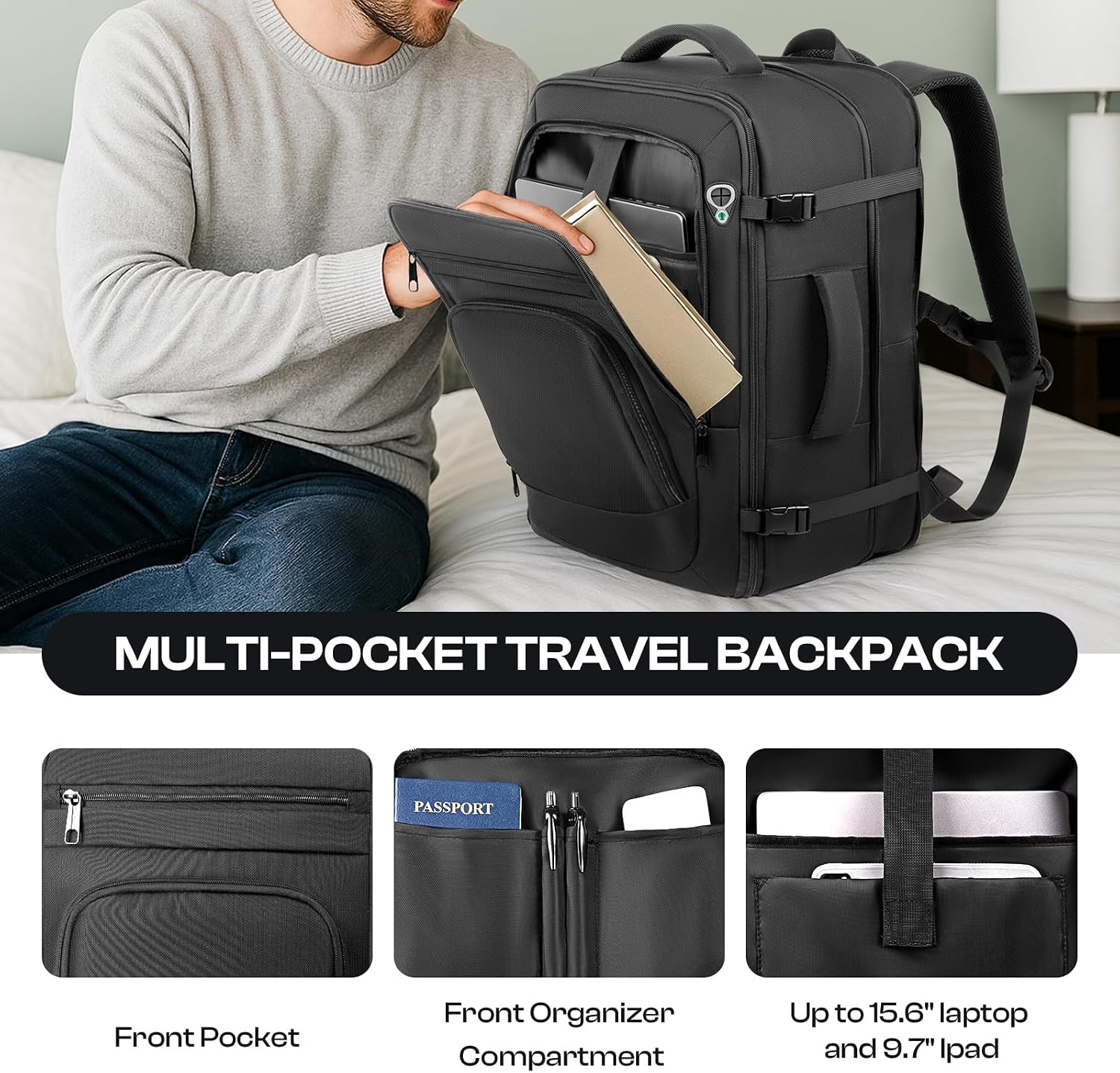 Travel Backpack, Expandable Carry On Backpack Flight Approved,17.3" Laptop - Image 3