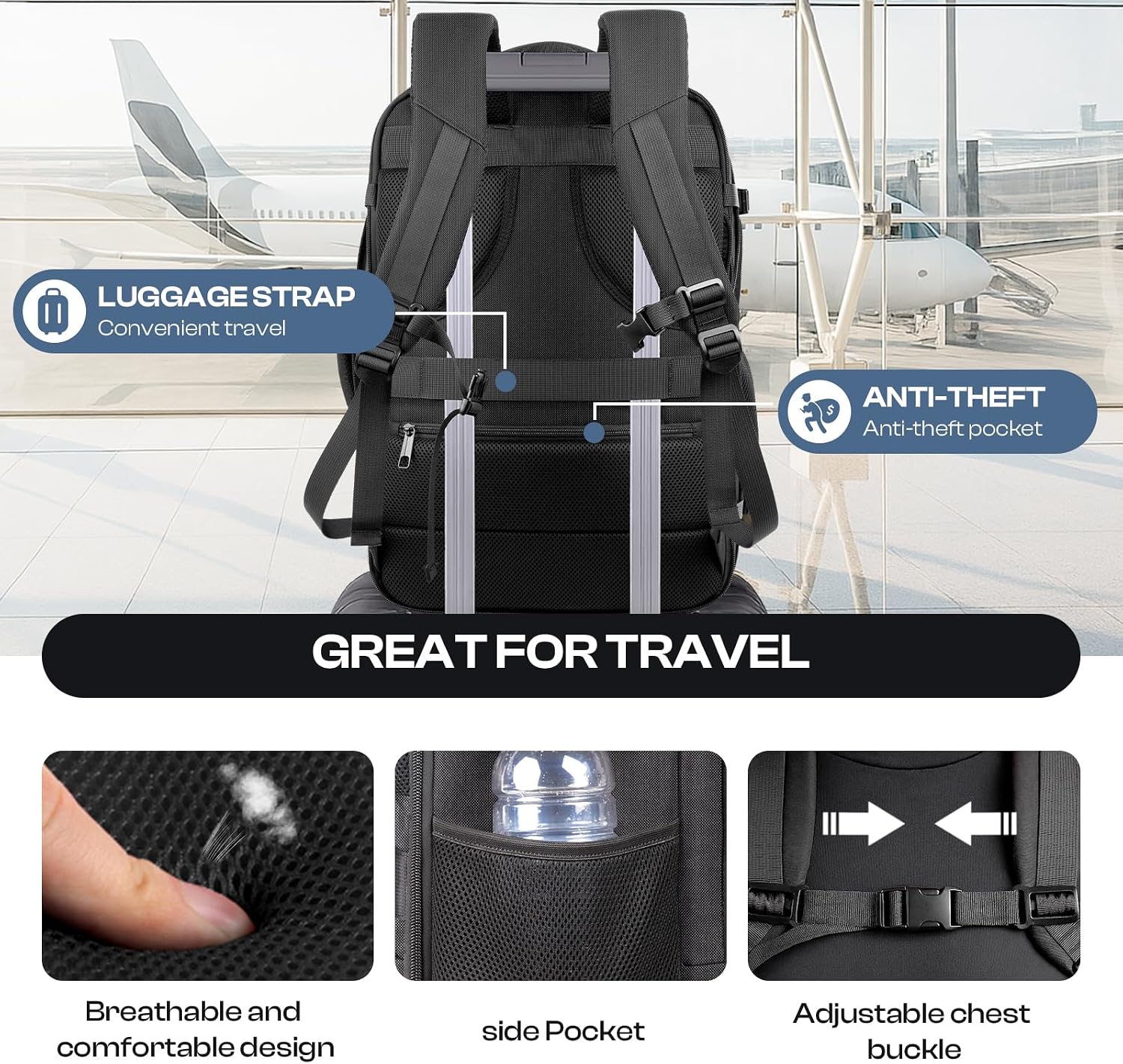 Travel Backpack, Expandable Carry On Backpack Flight Approved,17.3" Laptop - Image 5