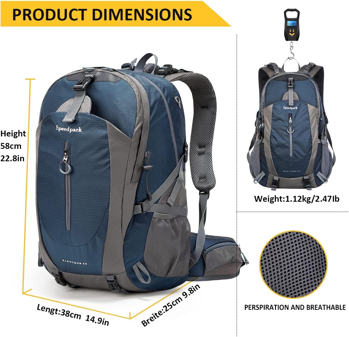 SPEEDPARK 40L Hiking Backpack, Lightweight Camping Daypack with Rain Cover - Image 3