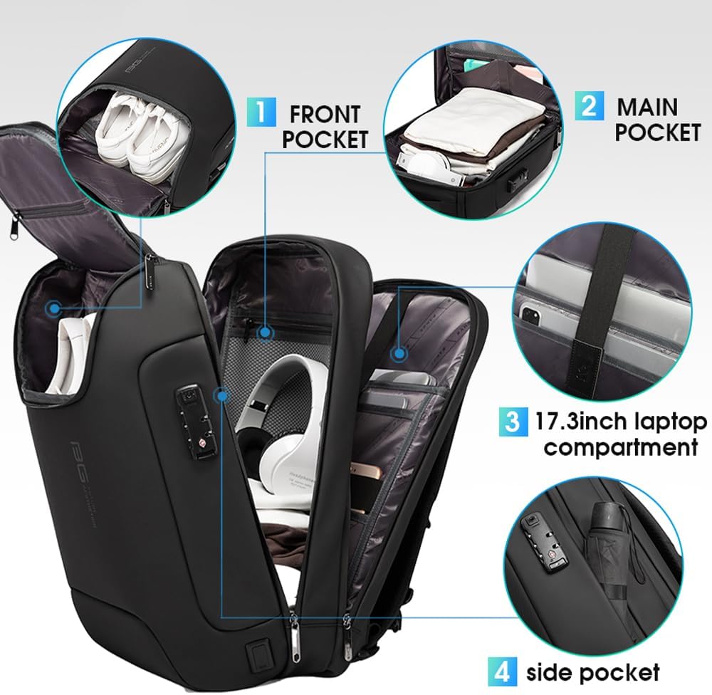 BANGE Men's Anti-Theft Backpack,Waterproof Fashion Travel Backpacks,High Tech Backpack with USB3.0 Charging Port,Business Laptop Backpack Fits 17.3 Inch Notebook… - Image 3