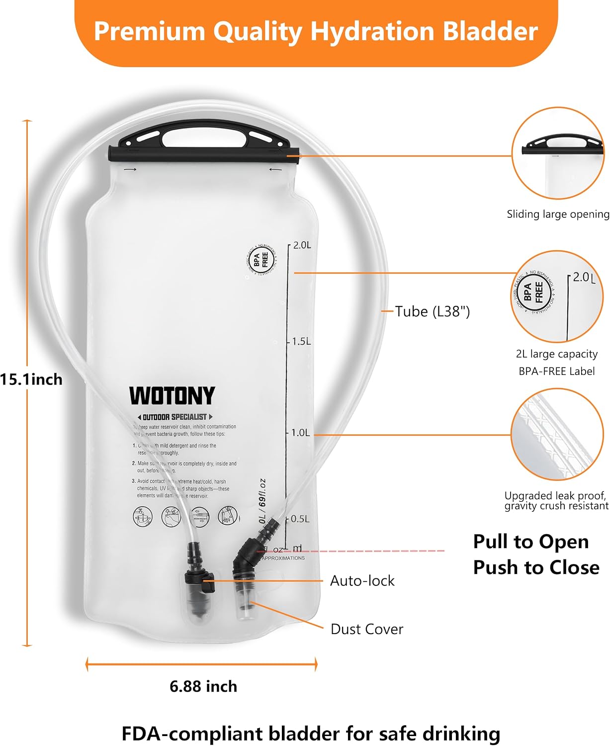 Wotony Lightweight Hydration Backpack with 2LOR 3LWater Bladder for Cycling Hiking Rave - Water Daypack for Men Women - Image 4