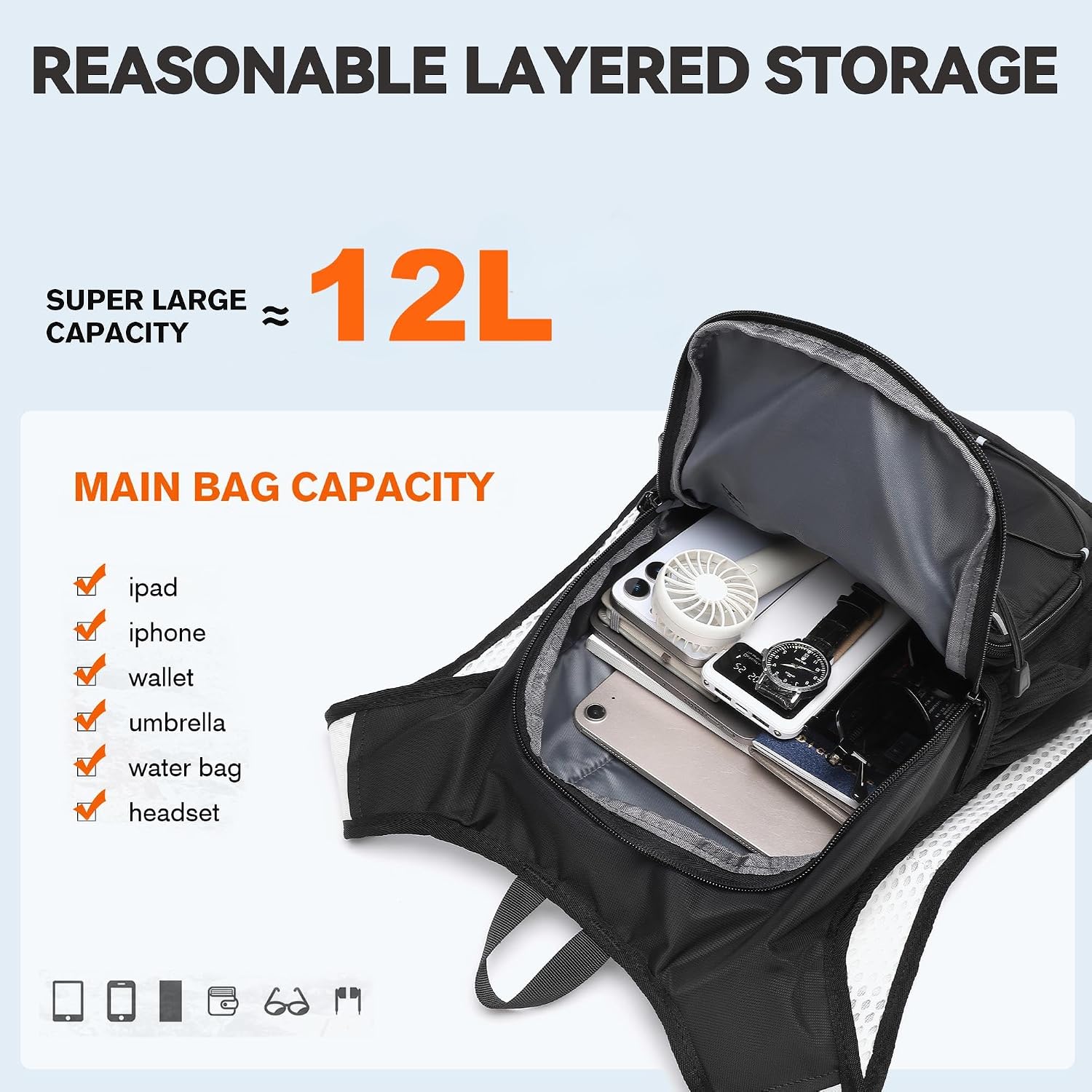Wotony Lightweight Hydration Backpack with 2LOR 3LWater Bladder for Cycling Hiking Rave - Water Daypack for Men Women - Image 6