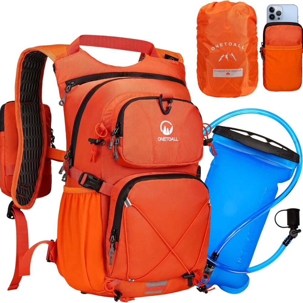 Hydration Backpack 22L, Hiking Backpack with 2L Leakproof Bladder, Sewn-in Rain Cover, Insulated Compartment for Men & Women Running, Cycling, Camping