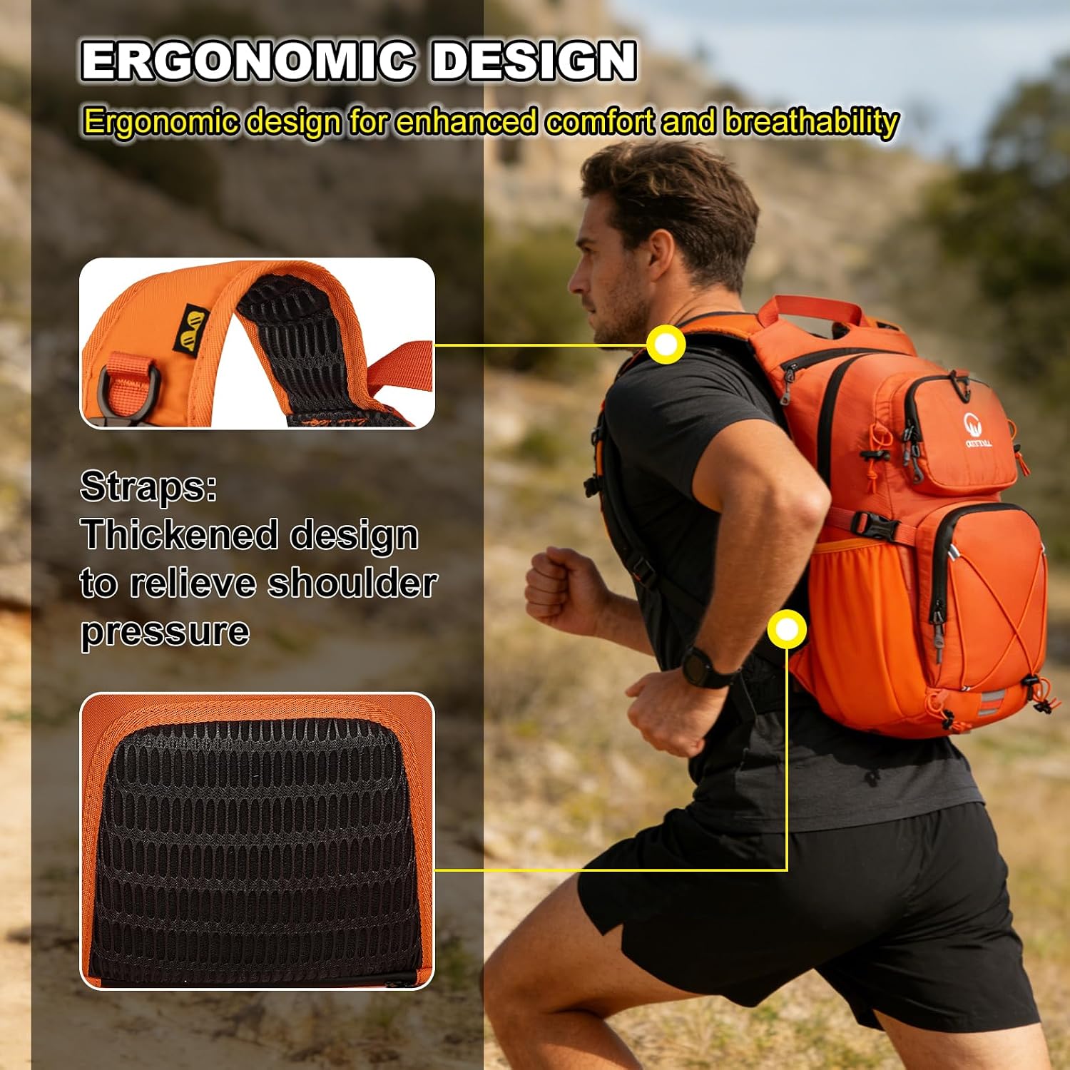 Hydration Backpack 22L, Hiking Backpack with 2L Leakproof Bladder, Sewn-in Rain Cover, Insulated Compartment for Men & Women Running, Cycling, Camping - Image 5