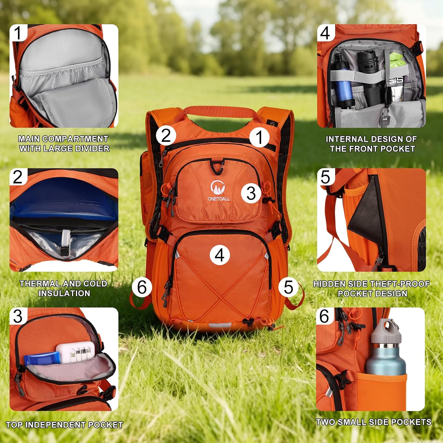 Hydration Backpack 22L, Hiking Backpack with 2L Leakproof Bladder, Sewn-in Rain Cover, Insulated Compartment for Men & Women Running, Cycling, Camping - Image 7